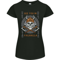 See You in Valhalla Viking Skull and Symbols Womens Petite Cut T-Shirt Black