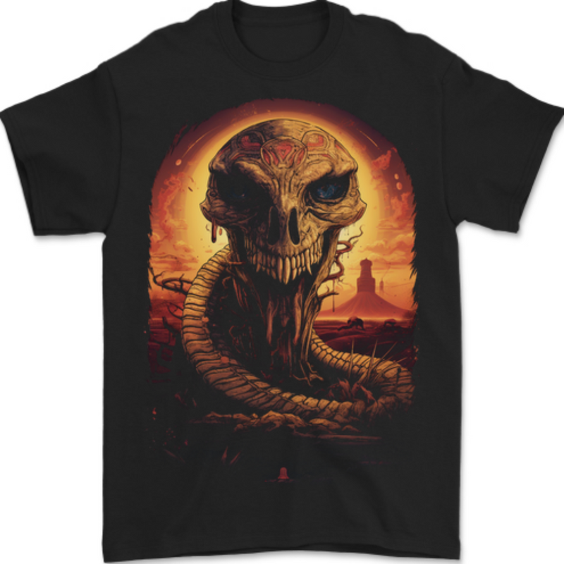 Serpent Skull Fantasy Snake Mens T-Shirt 100% Cotton BLACK