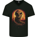Serpent Skull Fantasy Snake Mens V-Neck Cotton T-Shirt Black