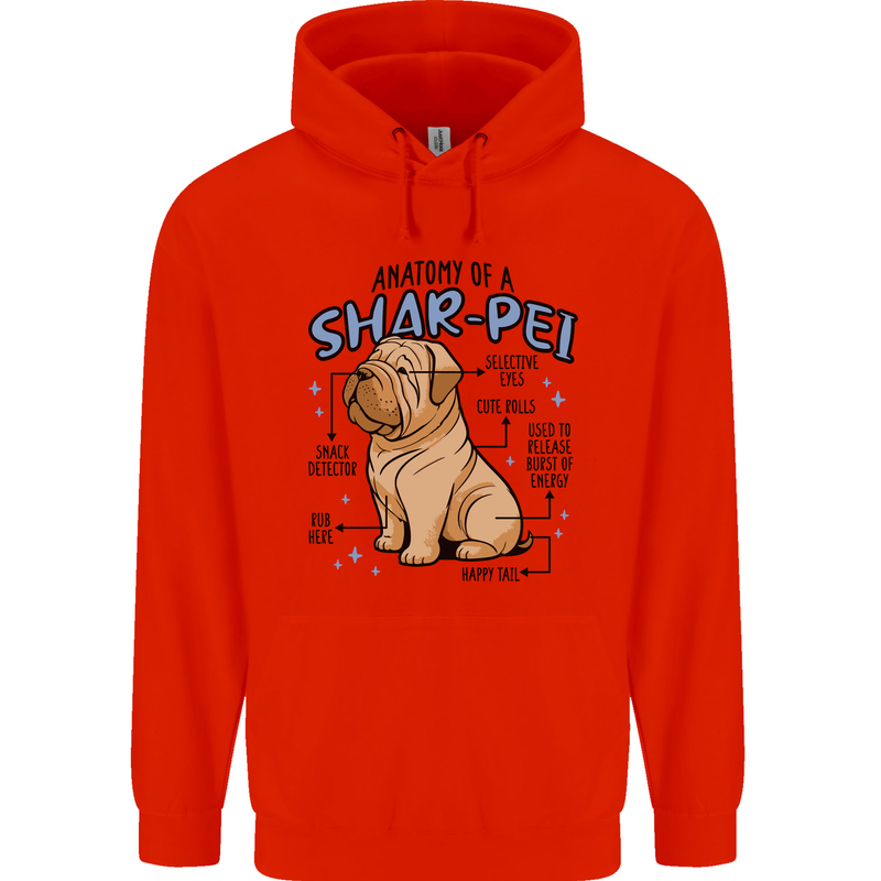 Shar Pei Anatomy Funny Dog Childrens Kids Hoodie Bright Red