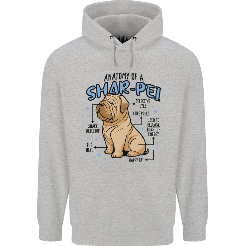 Shar Pei Anatomy Funny Dog Childrens Kids Hoodie Sports Grey