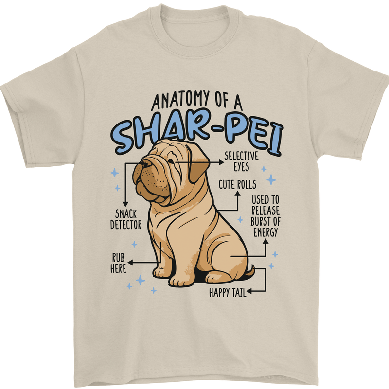 Shar Pei Anatomy Funny Dog Mens T-Shirt 100% Cotton Sand