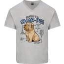 Shar Pei Anatomy Funny Dog Mens V-Neck Cotton T-Shirt Sports Grey