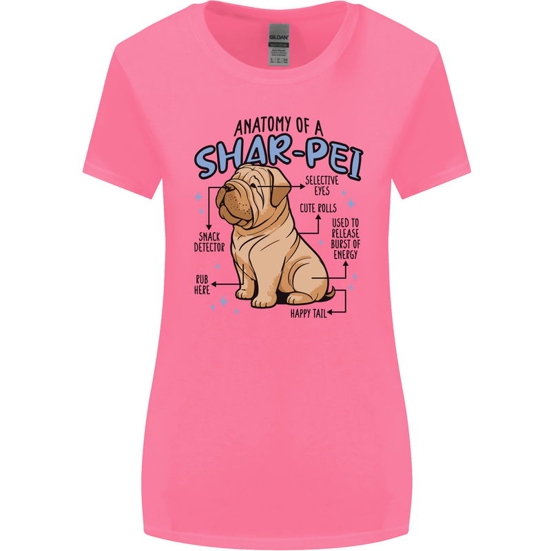 Shar Pei Anatomy Funny Dog Womens Wider Cut T-Shirt Azalea