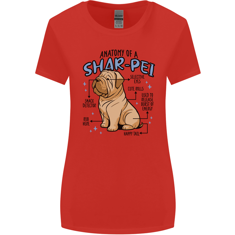 Shar Pei Anatomy Funny Dog Womens Wider Cut T-Shirt Red