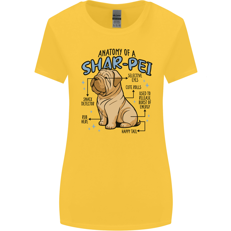Shar Pei Anatomy Funny Dog Womens Wider Cut T-Shirt Yellow