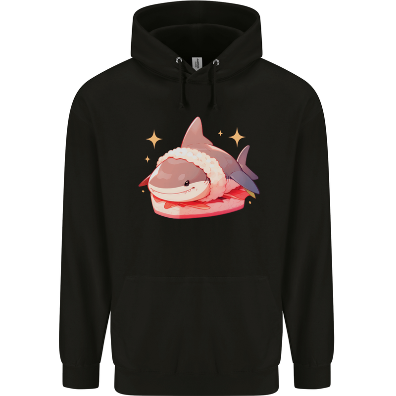 Shark Sushi Mens 80% Cotton Hoodie Black