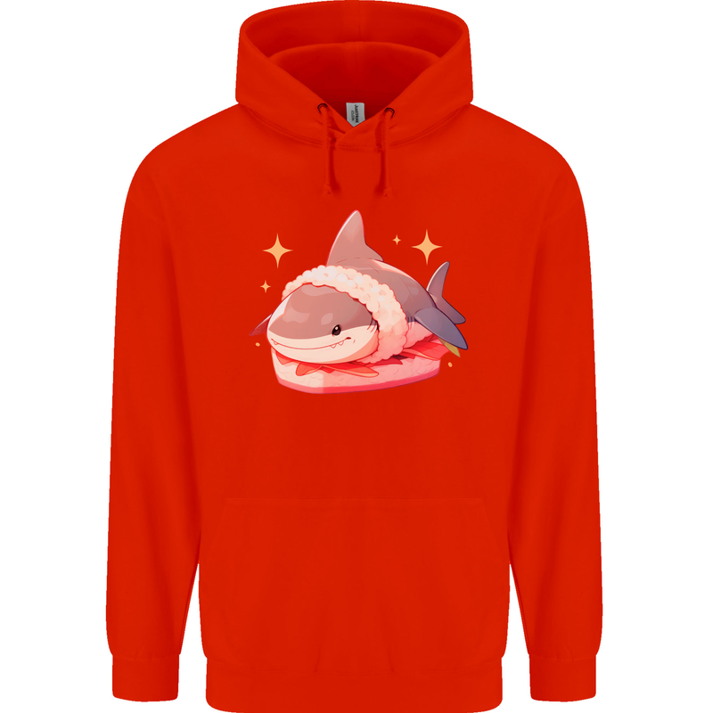 Shark Sushi Mens 80% Cotton Hoodie Bright Red