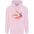 Shark Sushi Mens 80% Cotton Hoodie Light Pink