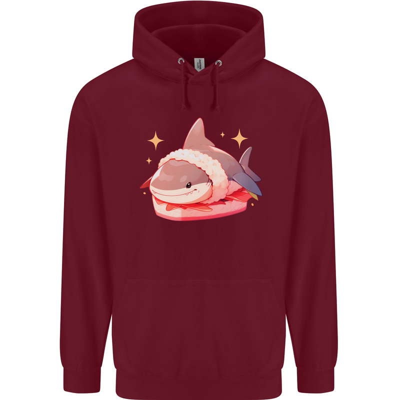 Shark Sushi Mens 80% Cotton Hoodie Maroon