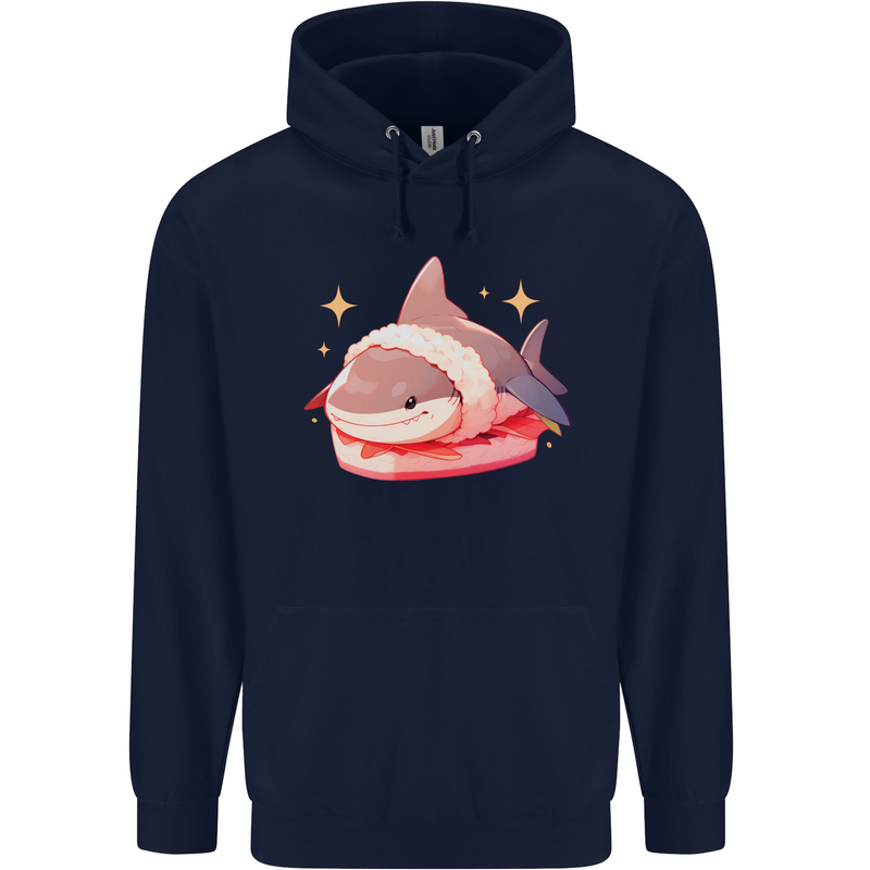 Shark Sushi Mens 80% Cotton Hoodie Navy Blue