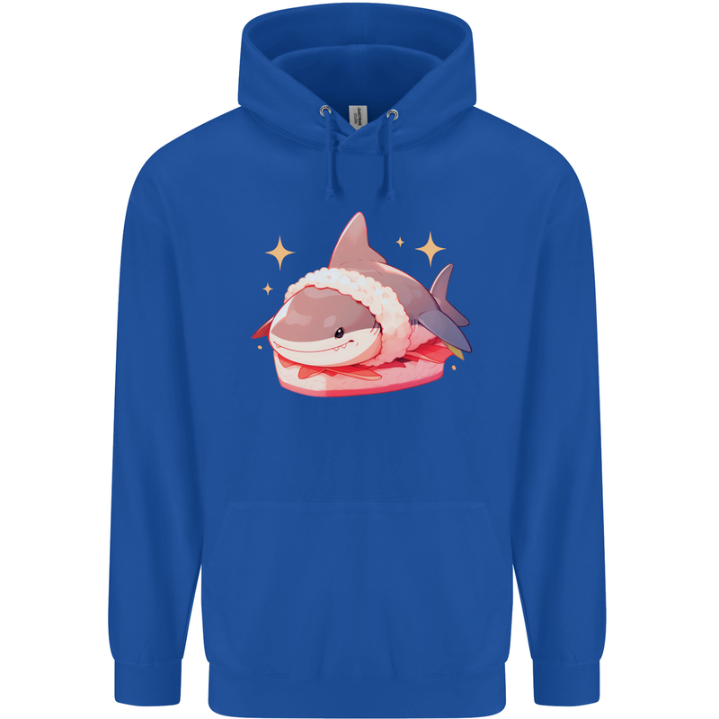 Shark Sushi Mens 80% Cotton Hoodie Royal Blue