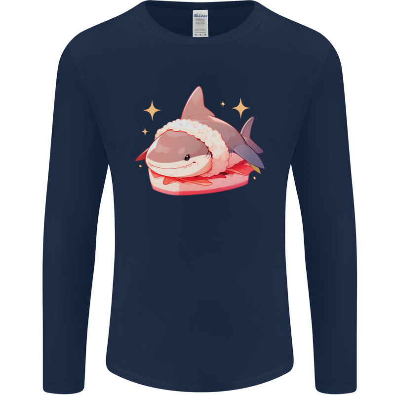 Shark Sushi Mens Long Sleeve T-Shirt Navy Blue