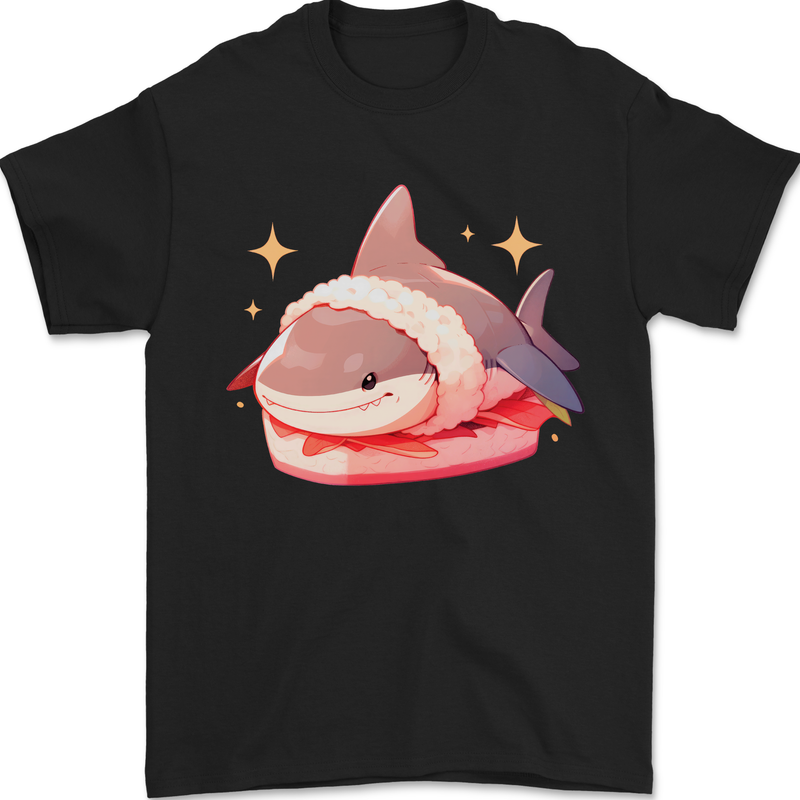 Shark Sushi Mens T-Shirt 100% Cotton Black