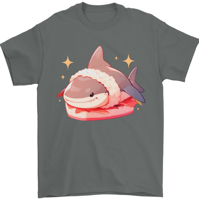 Shark Sushi Mens T-Shirt 100% Cotton Charcoal