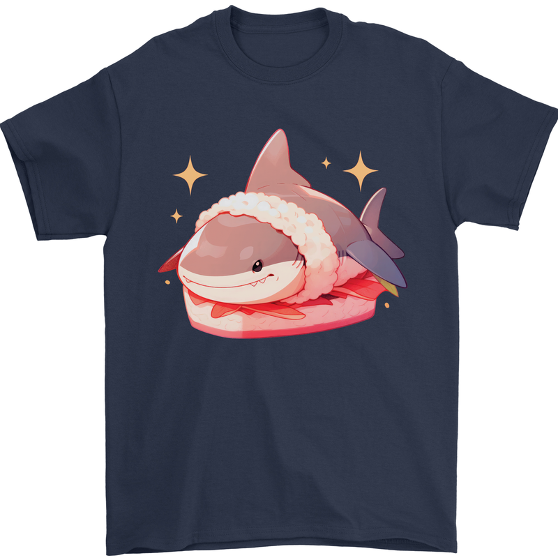 Shark Sushi Mens T-Shirt 100% Cotton Navy Blue