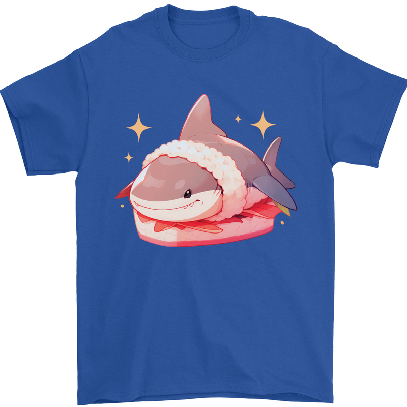 Shark Sushi Mens T-Shirt 100% Cotton Royal Blue