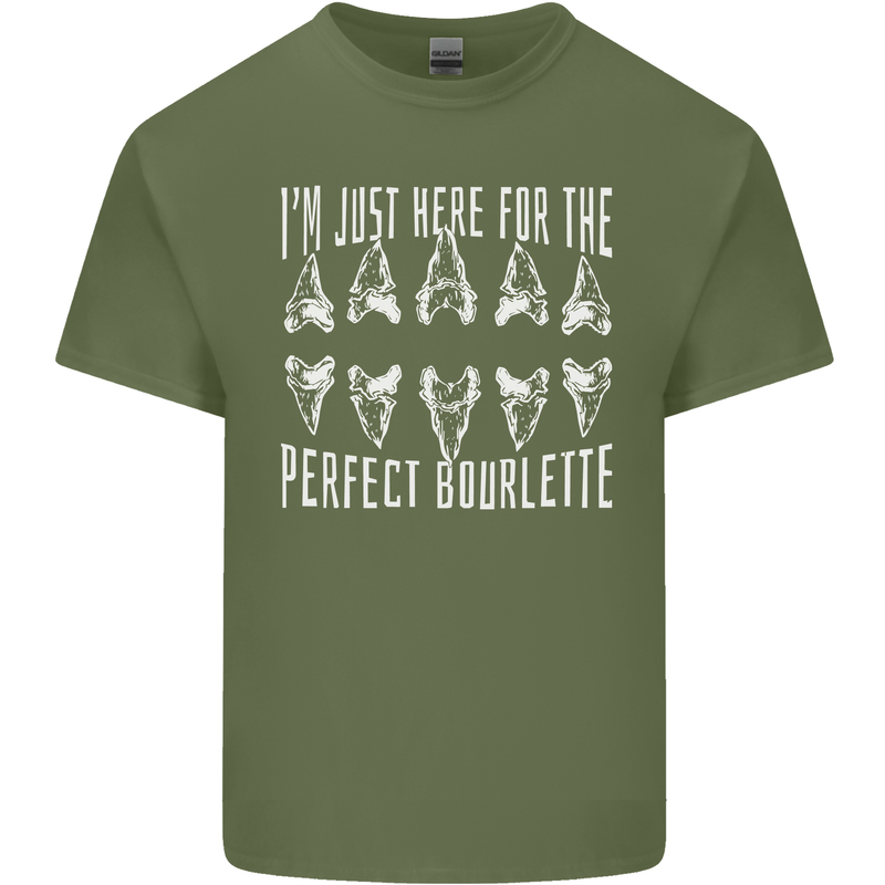 Shark Teeth Fossils Palaeontology Megalodon Mens Cotton T-Shirt Tee Top Military Green