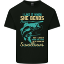 She Bends Over Rude Fishing Funny Kids T-Shirt Childrens Black