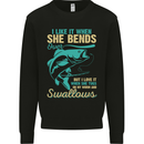 She Bends Over Rude Fishing Funny Mens Sweatshirt Jumper Black