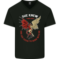 She Knew I Was Hell Devil & Angel Valentines Day Mens V-Neck Cotton T-Shirt Black