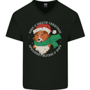 Sheltie Dog Christmas Mens V-Neck Cotton T-Shirt Black