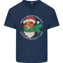 Sheltie Dog Christmas Mens V-Neck Cotton T-Shirt Navy Blue