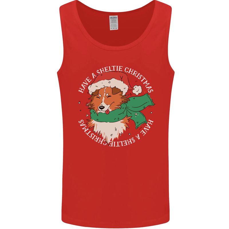 Sheltie Dog Christmas Mens Vest Tank Top Red