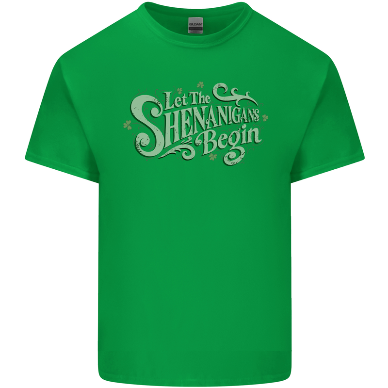 Shenanigans Begin Funny St Patricks Day Mens Cotton T-Shirt Tee Top Irish Green