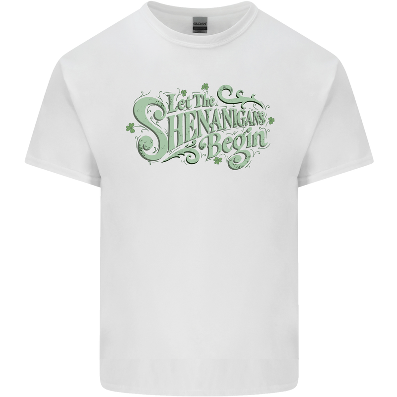 Shenanigans Begin Funny St Patricks Day Mens Cotton T-Shirt Tee Top White