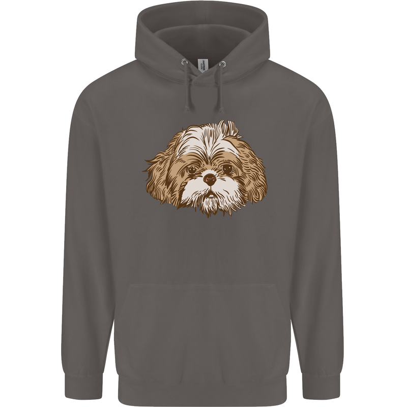 Shih Tzu Dog Head Mens 80% Cotton Hoodie Charcoal