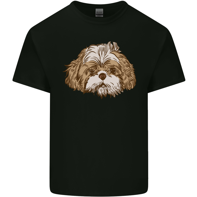 Shih Tzu Dog Head Mens Cotton T-Shirt Tee Top Black