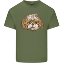 Shih Tzu Dog Head Mens Cotton T-Shirt Tee Top Military Green