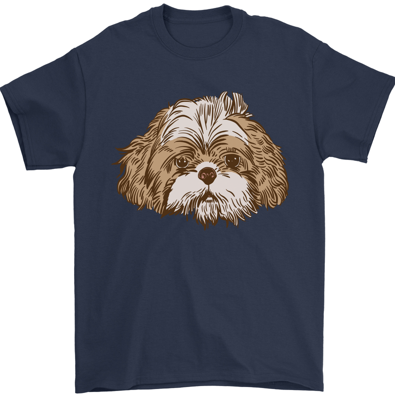 Shih Tzu Dog Head Mens T-Shirt 100% Cotton Navy Blue
