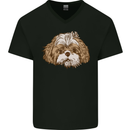 Shih Tzu Dog Head Mens V-Neck Cotton T-Shirt Black