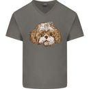 Shih Tzu Dog Head Mens V-Neck Cotton T-Shirt Charcoal