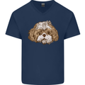 Shih Tzu Dog Head Mens V-Neck Cotton T-Shirt Navy Blue
