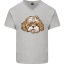 Shih Tzu Dog Head Mens V-Neck Cotton T-Shirt Sports Grey