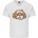 Shih Tzu Dog Head Mens V-Neck Cotton T-Shirt White
