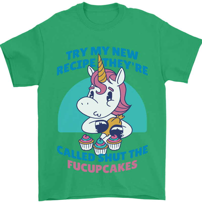 Shut the Fuckupcakes Funny Offensive Unicorn Mens T-Shirt 100% Cotton Irish Green