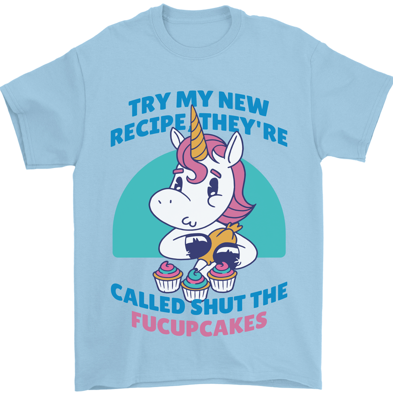 Shut the Fuckupcakes Funny Offensive Unicorn Mens T-Shirt 100% Cotton Light Blue