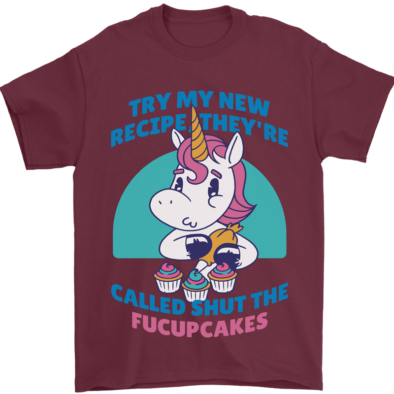 Shut the Fuckupcakes Funny Offensive Unicorn Mens T-Shirt 100% Cotton Maroon