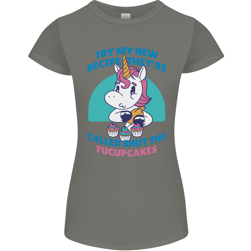 Shut the Fuckupcakes Funny Offensive Unicorn Womens Petite Cut T-Shirt Charcoal