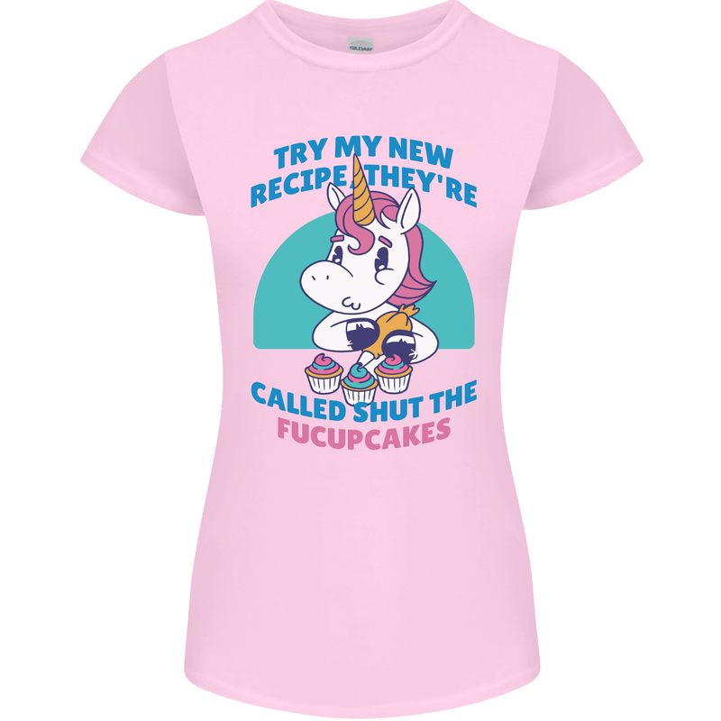 Shut the Fuckupcakes Funny Offensive Unicorn Womens Petite Cut T-Shirt Light Pink