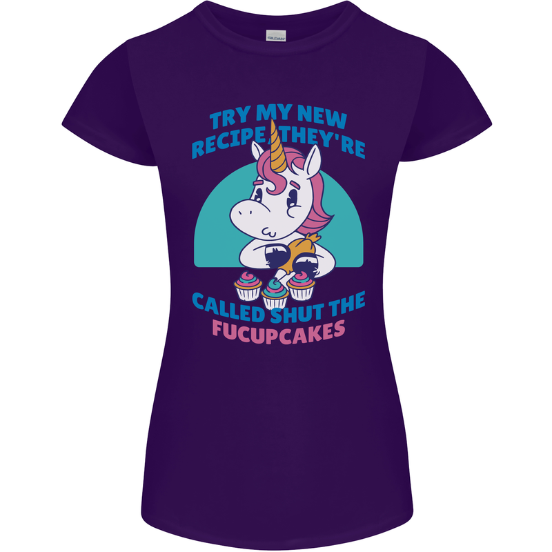 Shut the Fuckupcakes Funny Offensive Unicorn Womens Petite Cut T-Shirt Purple