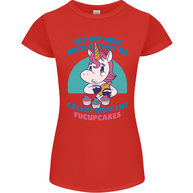 Shut the Fuckupcakes Funny Offensive Unicorn Womens Petite Cut T-Shirt Red