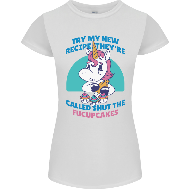 Shut the Fuckupcakes Funny Offensive Unicorn Womens Petite Cut T-Shirt White