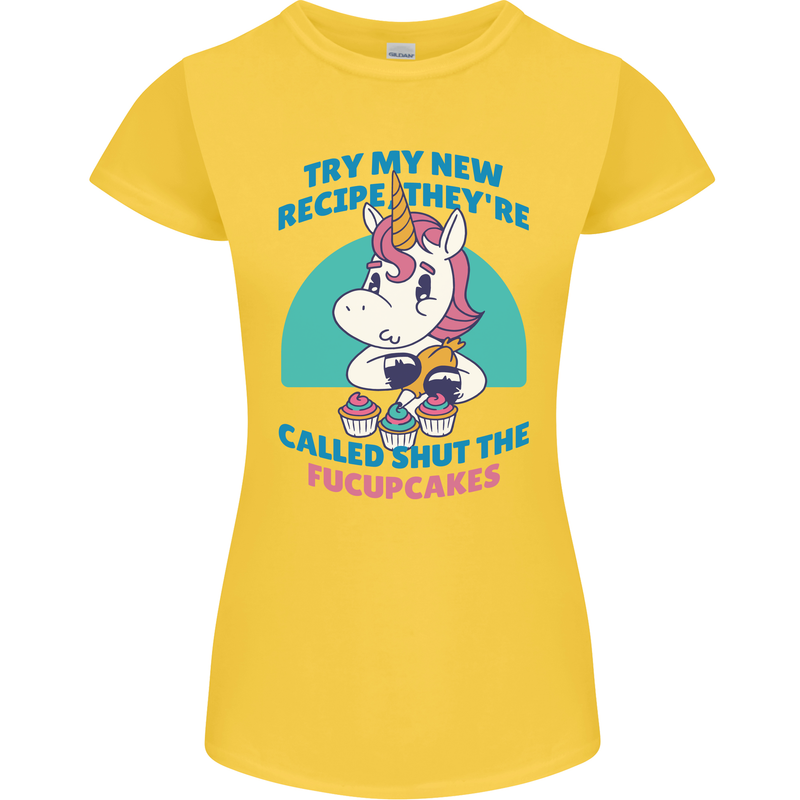 Shut the Fuckupcakes Funny Offensive Unicorn Womens Petite Cut T-Shirt Yellow