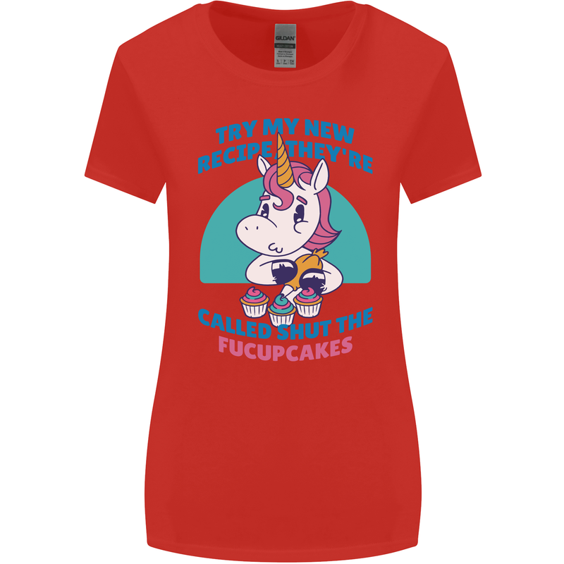 Shut the Fuckupcakes Funny Offensive Unicorn Womens Wider Cut T-Shirt Red