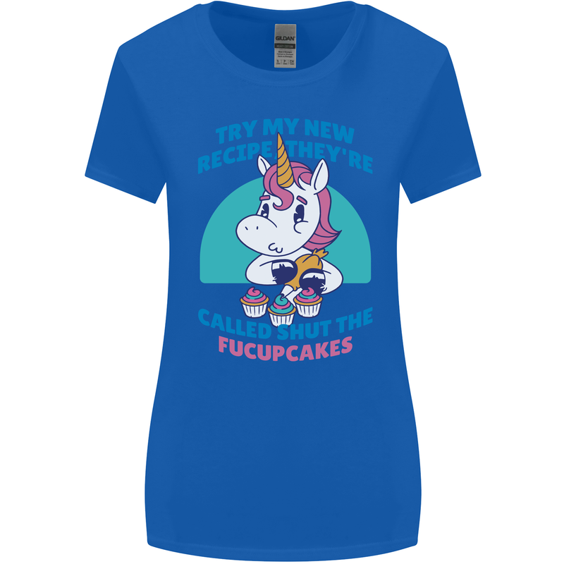 Shut the Fuckupcakes Funny Offensive Unicorn Womens Wider Cut T-Shirt Royal Blue